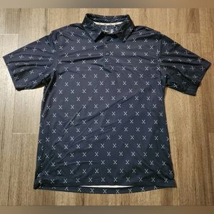 Walter Hagen 11 Majors Golf Club Print Short Sleeve Golf Polo Men's Size L Blue